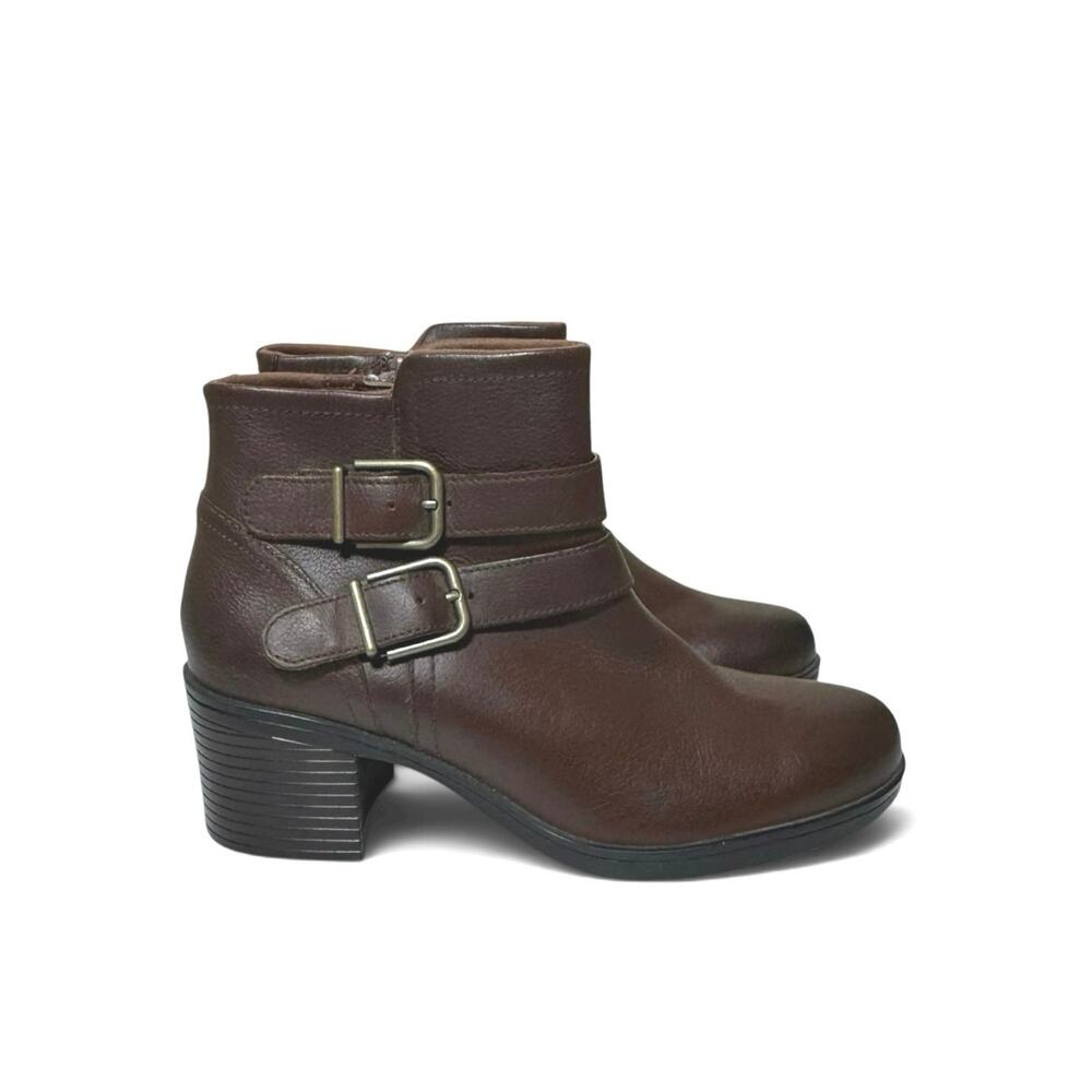 Clarks Women’s Hollis Pearl Leather Ankle Boots Side Zipper Mahogany Brown 8M
